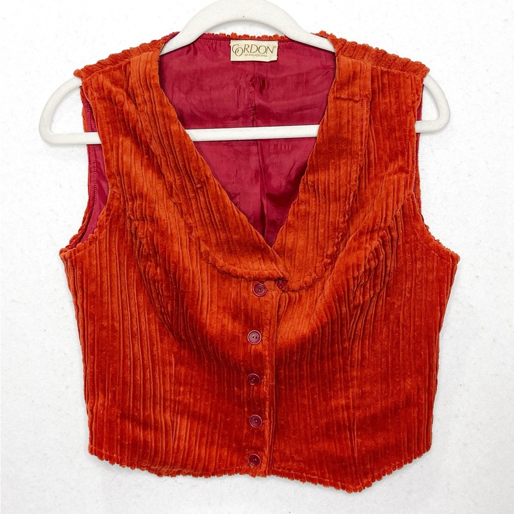 Gordon of Philadelphia Vintage Orange Red Corduroy Button Front Vest